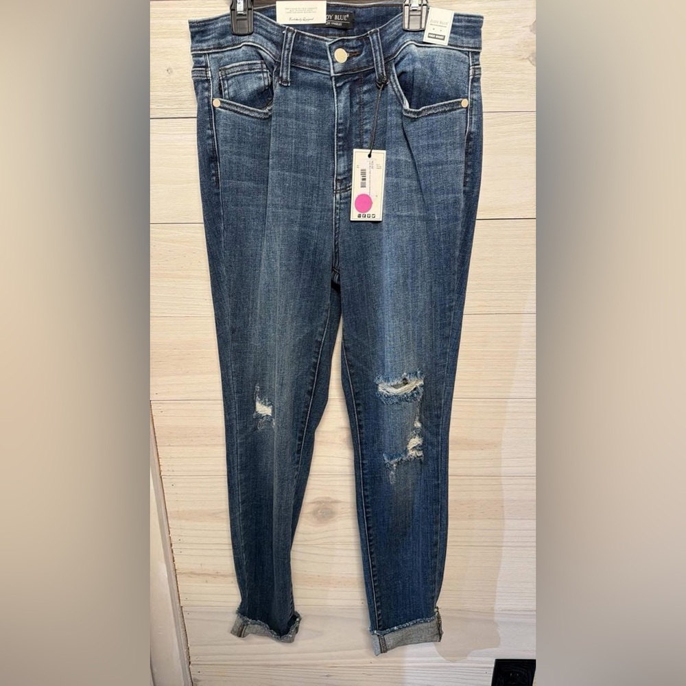 Judy Blue High-Rise Distressed Women’s Jeans - Dark Blue
